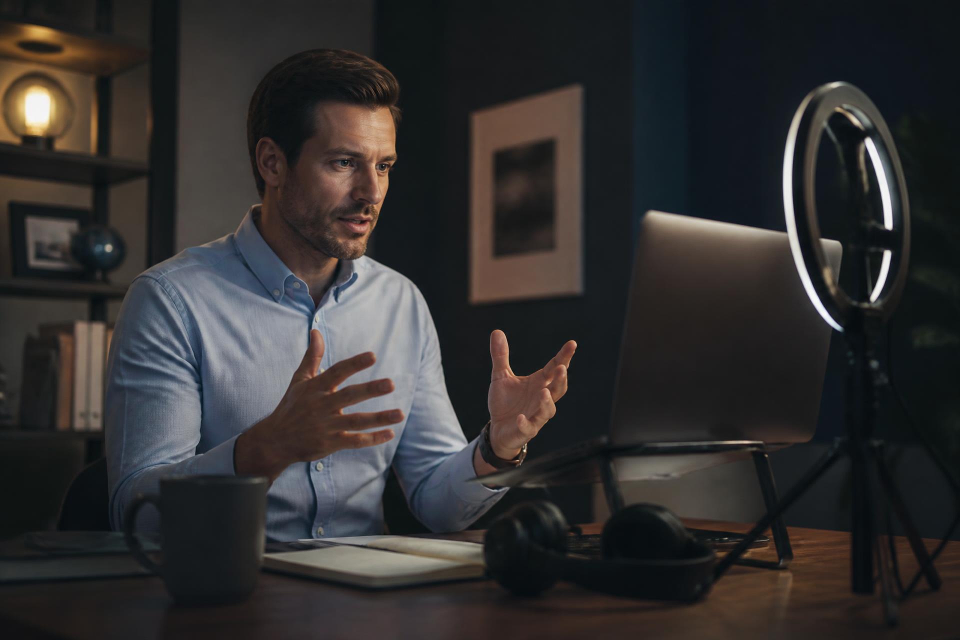 An agent presenting a live webinar from his office